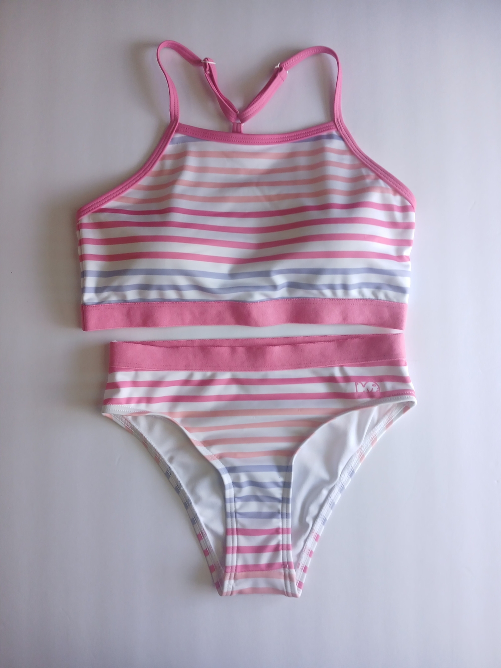 Prodah Girl's Sun Protective Bikini Multicolor Pink Striped Set Size L(12-14)
